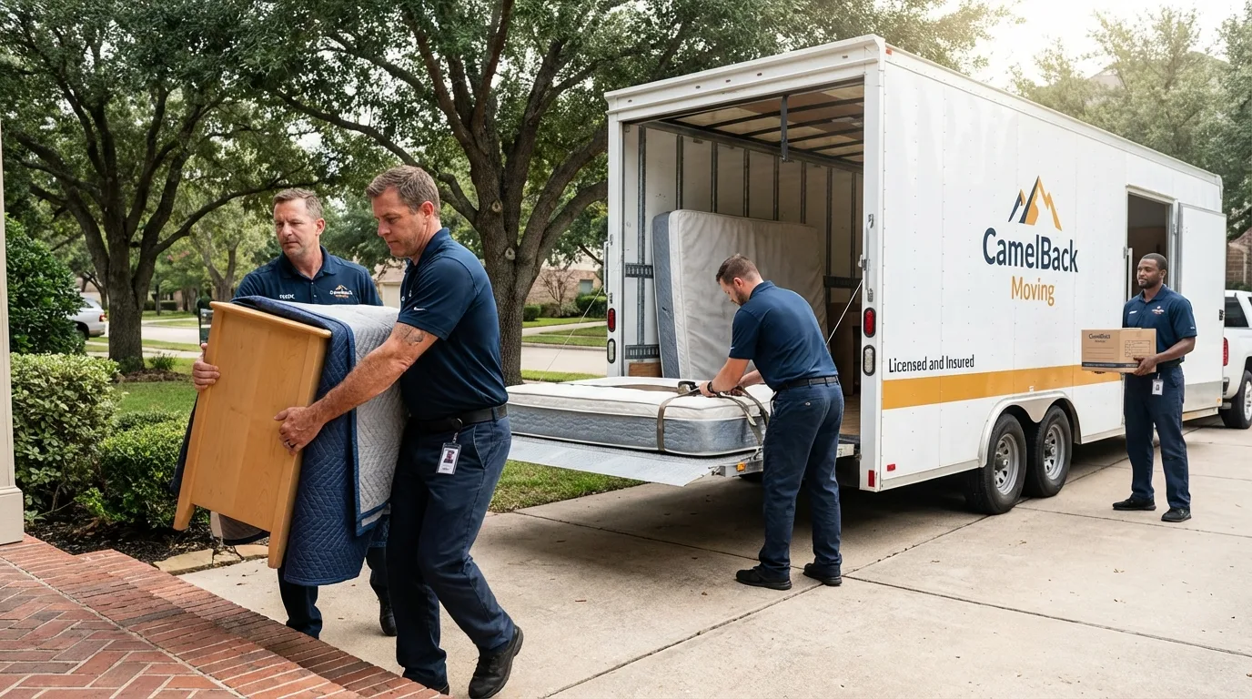 Crew loading residential truck for cross-state move from Flora, MS