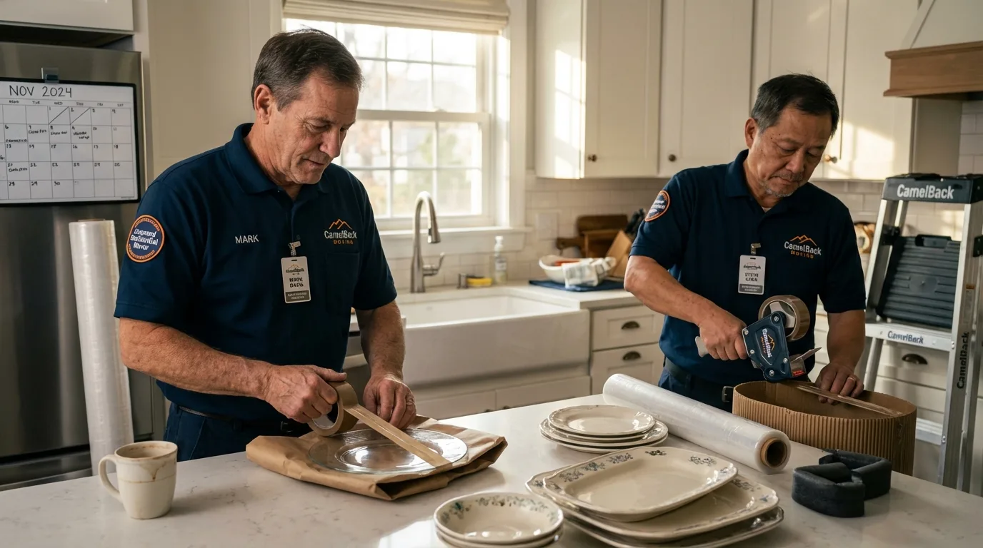Professional crew packing kitchen dishware in Flora, MS